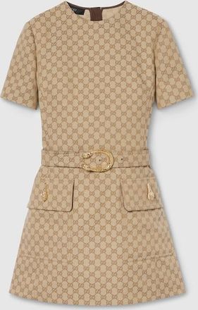 Gucci GG Cotton Canvas Fabric Dress, Beige, Ready-to-wear