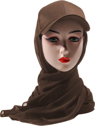 Generic COMSY Summer Baseball Hat Cap Hijab Solid Color Scarf With Cap For Women Instant Hijab Long Scarf Wrap Scarves Head Scarf Peaked Cap Shawl Breathable 