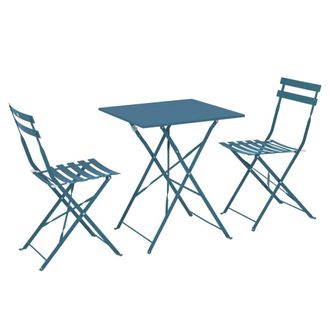 Oviala Mesa de jard&iacute;n tipo bistr&oacute; y 2 sillas plegables azul pacifico