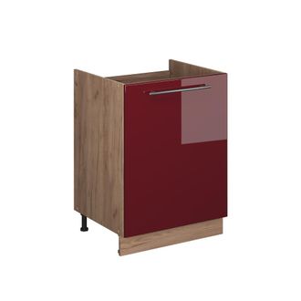 Vicco Mueble Bajo Para Fregadero Fame-line, Rojo Burdeos Alto Brillo/roble Dorado, 60 Cm, Vicco