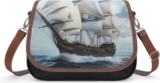 Generic An Old Sailing Ship Crossbody Bags for Women Fashion Leather Shoulder Handbags With Adjustable Strap