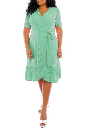 London Times Short Sleeve Faux Wrap Midi Dress In Absinthe Green