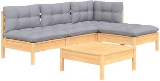 vidaXL Juego De Muebles De Jard&iacute;n 5 Pzas Y Cojines Madera Pino Gris Vidaxl
