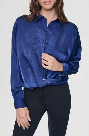DKNY Twist Front Crinkle Satin Shirt in Intrepid Blue at Nordstrom, Size X-Small