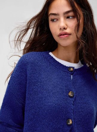 Twik Womens Puff-sleeve Cardigan Sweater
