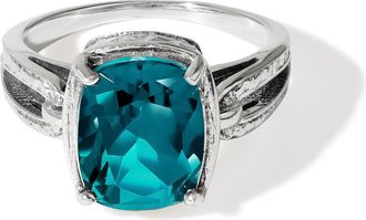 Tiramisu 925 Sterling Silver Ocean Flame Prong-Set Blue Topaz Textured Ring
