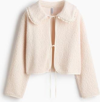 H&M Collared Boucl&eacute; Cardigan in Cream at Nordstrom, Size X-Small