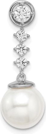 Diamond2Deal 14k White Gold Freshwater Cultured Pearl & Diamond Chain Slide Pendant