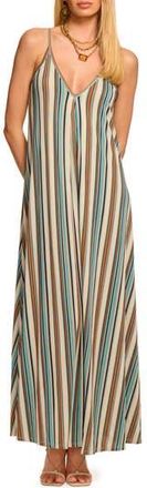 Ramy Brook Clara Stripe Sleeveless Maxi Dress in Aqua/Beach Stripe at Nordstrom Rack, Size X-Small
