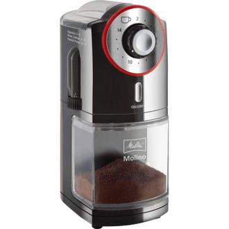 MELITTA Macinacaffè Molino, 1019-01, Macinacaffè elettrico, Disco abrasivo piatto, Nero/Rosso, cd - Molino - rosso opaco - Melitta