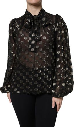 Dolce & Gabbana Black Sheer Tied Neck Polka Dots Blouse Womens Top
