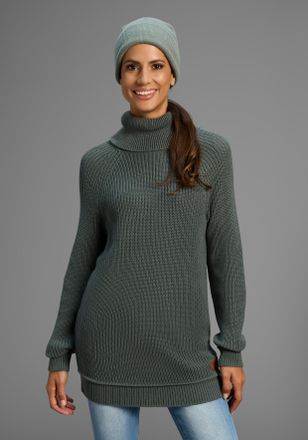 Kangaroos Longpullover KANGAROOS, Damen, Gr. 44/46, gr&uuml;n (graugr&uuml;n), Strick, Obermaterial: 50% Baumwolle, 50% Polyacryl, meliert, figurumspielend h&uuml;ftbedeckend,