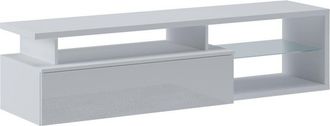 Dmora Dmora - Mueble De Televisi&oacute;n Gisella, Aparador De Sal&oacute;n, Mueble Bajo Para Tv, Base De Pared Equipada, 160x38h41 Cm, Blanco Y Blanco Brillante