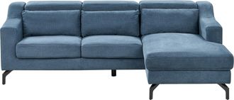 Beliani Sof&aacute; Esquinero Tapizado En Tela De Poli&eacute;ster Azul Con Chaise Longue Reposacabezas Ajustables Dise&ntilde;o Moderno Versi&oacute;n Izquierda Glosli