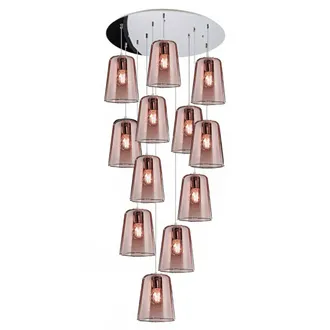 Top-Light Lampadario Top Light Shaded 1164cr S12 T E27 Led Vetro Colorato Lampada Soffitto Moderna, Colore Rame