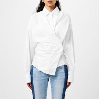Diesel Womens C Siz N2 Shirt With Embossed Logo in Bright White - Size 6 UK