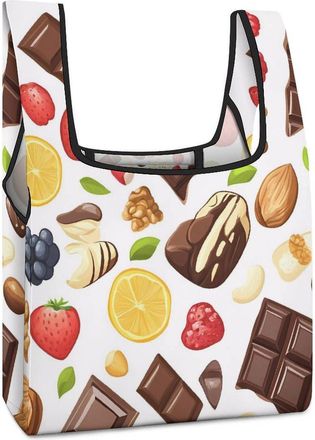Generic Chocolate Nuts Strawberry Reusable Shopping Bags Lightweight Foldable Grocery Bag Polyester Washable Tote Bag