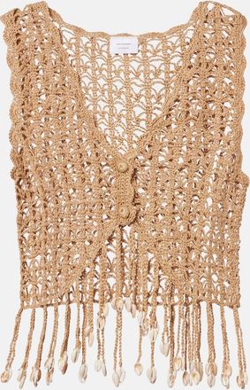 Anna Kosturova Top cropped in crochet con frange