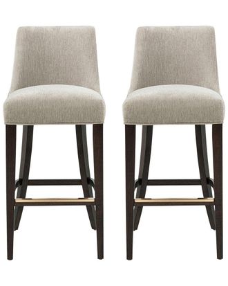 Manhattan Comfort Set Of 2 Beever Chenille Barstools With Rubberwood Legs