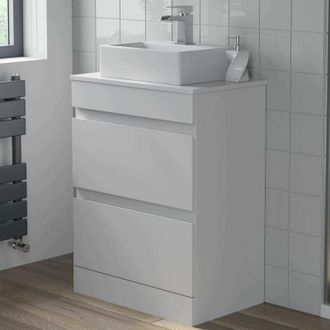 Artis Artis - Countertop Vanity Unit & Basin Floor Standing Bathroom Furniture Drawer White Gloss 600mm with 400mm Rectangular Basin