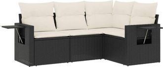 vidaXL Juego De Sof&aacute;s Jard&iacute;n 4 Pzas Con Cojines Rat&aacute;n Sint&eacute;tico Negro Vidaxl