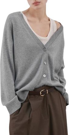 Mango V-Neck Cardigan in Medium Heather Grey at Nordstrom, Size X-Small