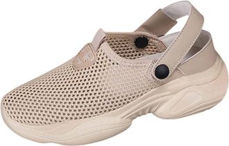 Generic Women Summer Knit Slip On Platform Sandals Closed Toe Breathable Casual Walking Outdoor Travel Yoga Beach Shoes With Sole (Beige, 6.5)