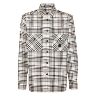 Philipp Plein Shirt Oversize Fit Skull & Bones - Heren - Casual Overhemden - Beige - 3XL - Katoen - Overhemden