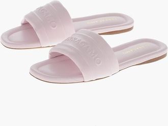 Ferragamo Leather Slides HOTEL with Embossed Logo size 40,5