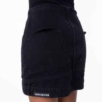 Balenciaga Ladies Peach Pitch Black Upside-Down Denim Miniskirt, Brand Size 36 (US Size 6)