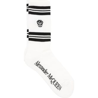 McQ by Alexander McQueen Stripe Skull Logo Crew Socks in White Black at Nordstrom Rack, Size Medium