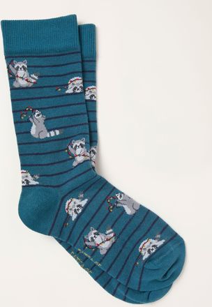 Fat Face FatFace Teal Blue Racoon Socks