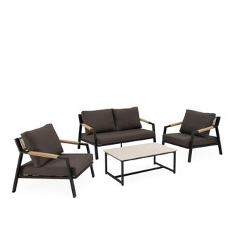 Koketto Home Conjunto de sofas de jard&iacute;n negro de 4 plazas con mesa