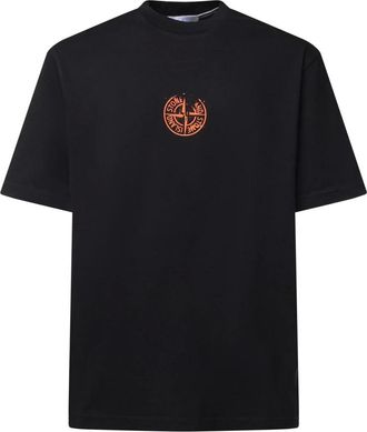 Stone Island Tops, Heren, Zwart, M, Katoen, Vertical Placement T-Shirt