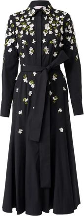 Carolina Herrera Abito midi con ricamo a fiori - Nero