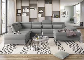 Sit&more Wohnlandschaft »Cabrio U-Form, B: 359 cm, mit Sitztiefen-, Arm- & Kopfteilverstellung« 3 Nierenkissen, Federkern, optional Bettfunktion und Stauraum