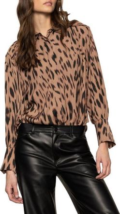 Sanctuary Rebel Abstract Animal Print Button-Up Shirt in Mocha Leo at Nordstrom, Size X-Large