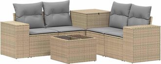 vidaXL Juego De Sof&aacute; 6 Uds. Beige Y Gris Claro Rat&aacute;n Sint&eacute;tico Y Acero Vidaxl