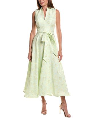 Rene Ruiz Mandarin Collar Jacquard Flare Hem Maxi Dress