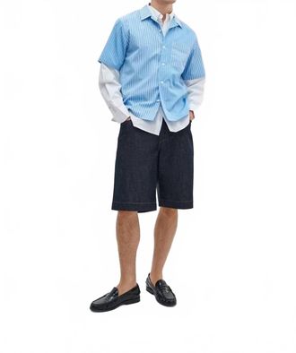 Rag & Bone Avery Poplin Short Sleeves Shirt In Blue Multi Stripe