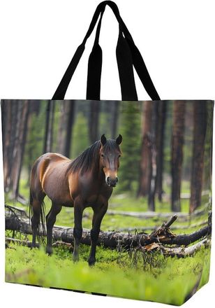 Generic Horse in The Rain Forests Reusable Shopping Bags Large Capacity Grocery Bag Heavy Duty Tote for Women 40x40x16cm