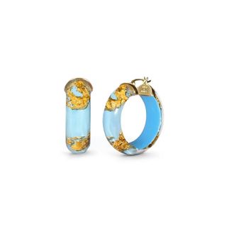 Gold & Honey Womens Mini Lucite Hoop Earrings In Ice Blue Gold Leaf