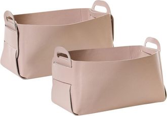 Beliani Beliani - Conjunto De 2 Cestas De Almacenaje Con Asas Hechas A Mano De Piel Sint&eacute;tica Rosa Pastel Nuzi