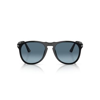 Persol 0po9649s Rounded Black Acetate Sunglasses with Gradient Blue Lenses