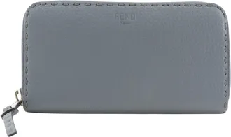 Fendi Selleria Light Blue Leather Long Wallet (Bi-Fold) (Pre-Owned)