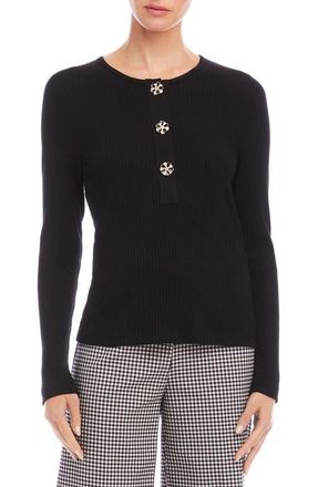 Karen Kane Rib Knit Half Placket Top in Black at Nordstrom, Size X-Small