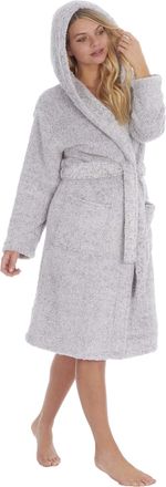 Forever Dreaming Ladies Borg Fleece Hooded Dressing Gown Grey Medium