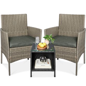 Best Choice Products 3-Piece Outdoor Wicker Conversation Patio Bistro Set, w/ 2 Chairs, Table