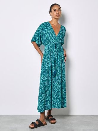 Apricot Zebra Swirl Tassel Detail Maxi Dress in Teal at Nordstrom, Size X-Small