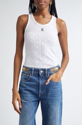 Paco Rabanne Logo Hardware Embellished Cotton Tank in White at Nordstrom, Size Medium